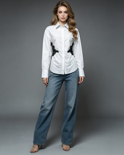 White Tunic Spliced Lace Blouse