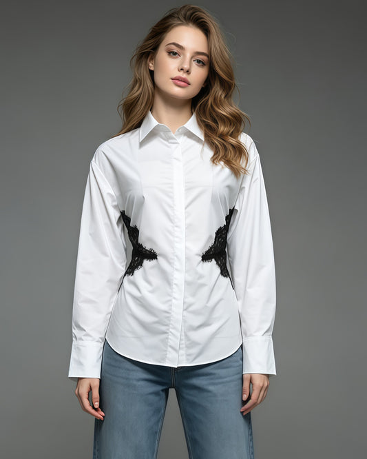 White Tunic Spliced Lace Blouse