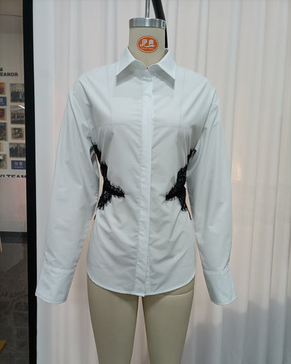 White Tunic Spliced Lace Blouse