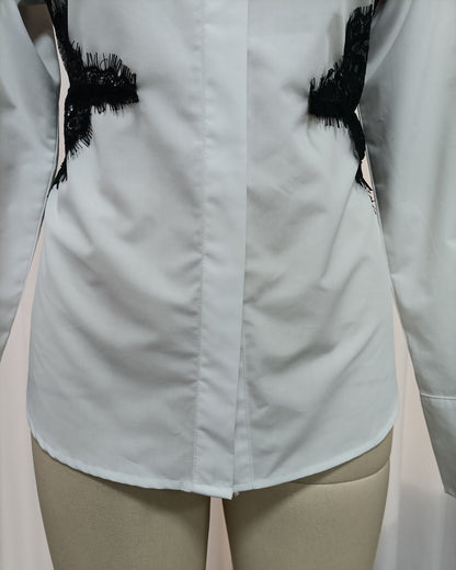 White Tunic Spliced Lace Blouse