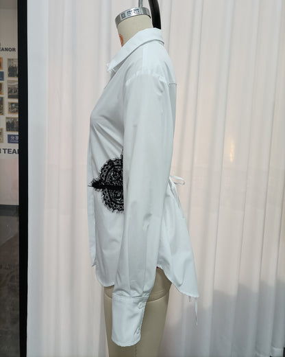 White Tunic Spliced Lace Blouse