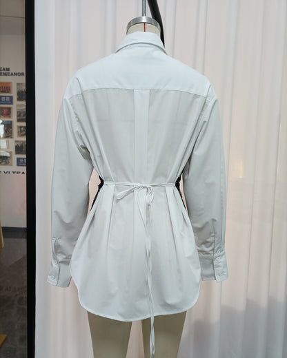 White Tunic Spliced Lace Blouse