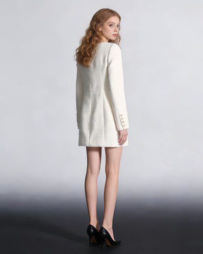 White Tweed Double-Breasted Blazer Dress