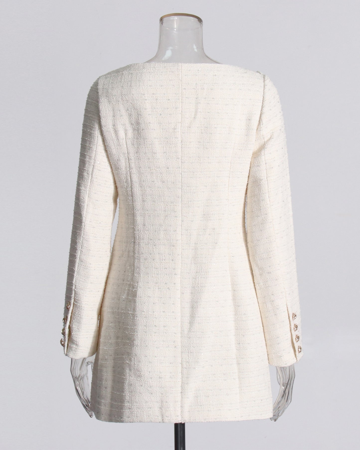 White Tweed Double-Breasted Blazer Dress