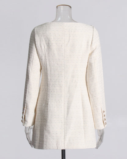 White Tweed Double-Breasted Blazer Dress