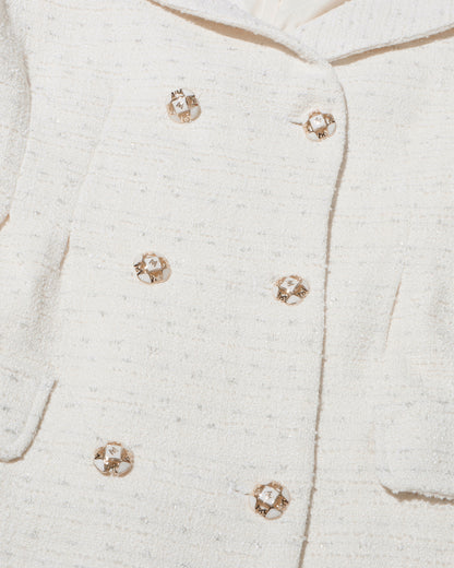 White Tweed Double-Breasted Blazer Dress