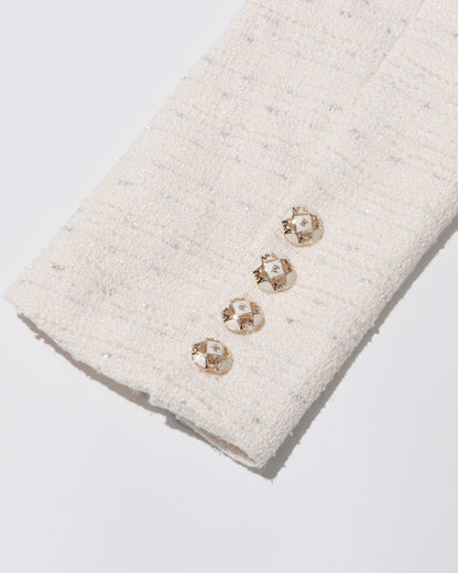 White Tweed Double-Breasted Blazer Dress