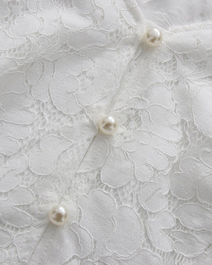 White V-Neck Lace Flare Sleeve Mermaid Skirt Set