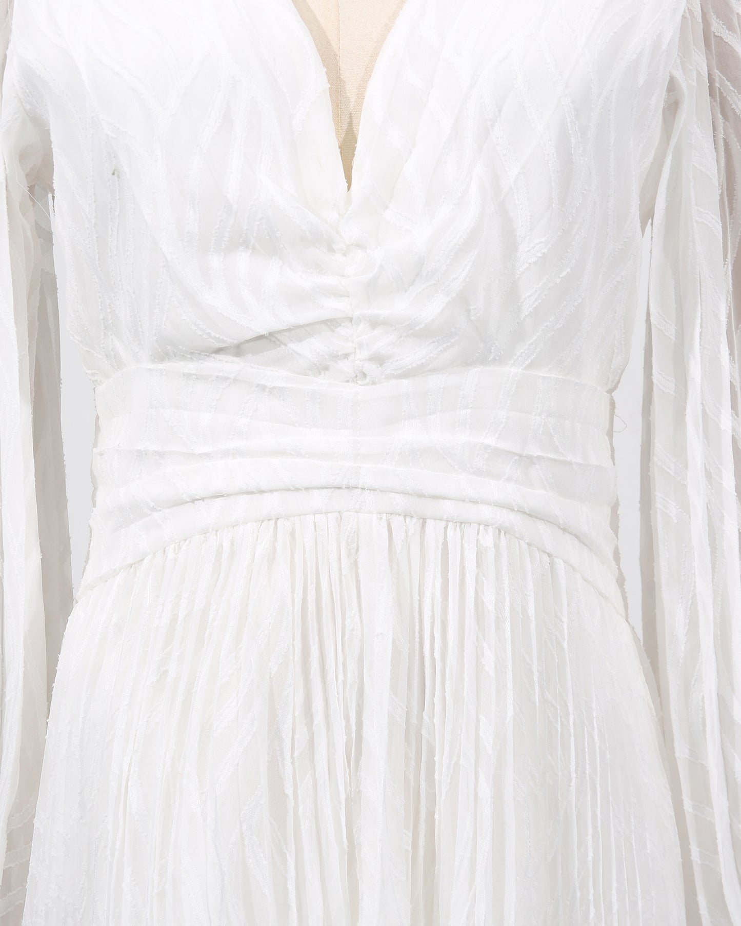 White V-Neck Puff Sleeve Fitted Maxi Dress