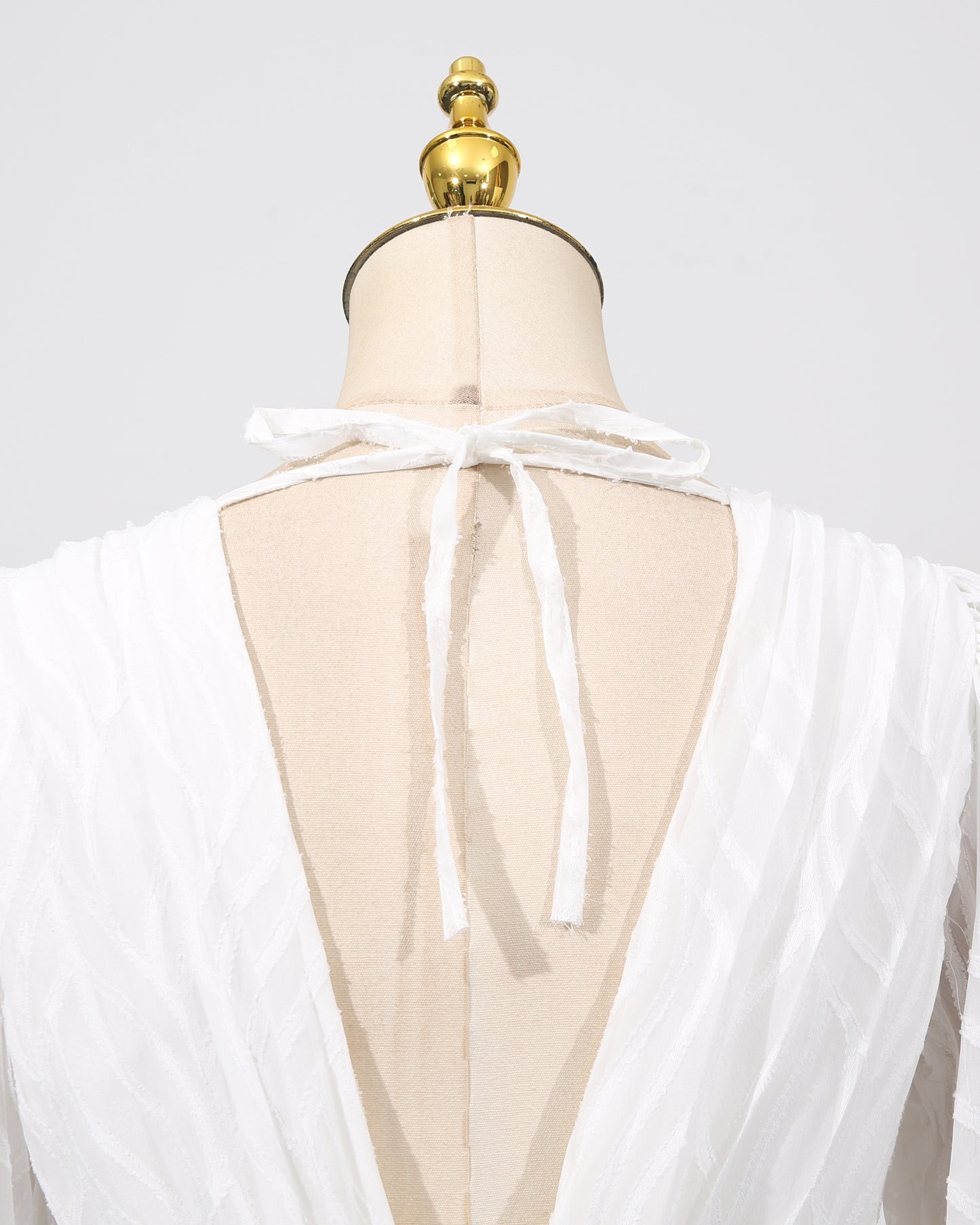 White V-Neck Puff Sleeve Fitted Maxi Dress