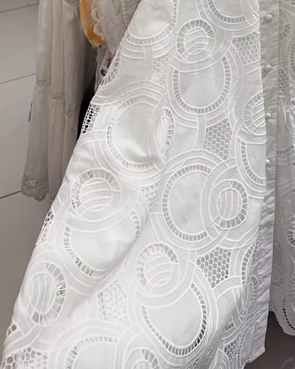 White V Neck Puff Sleeve Tunic Midi Dress