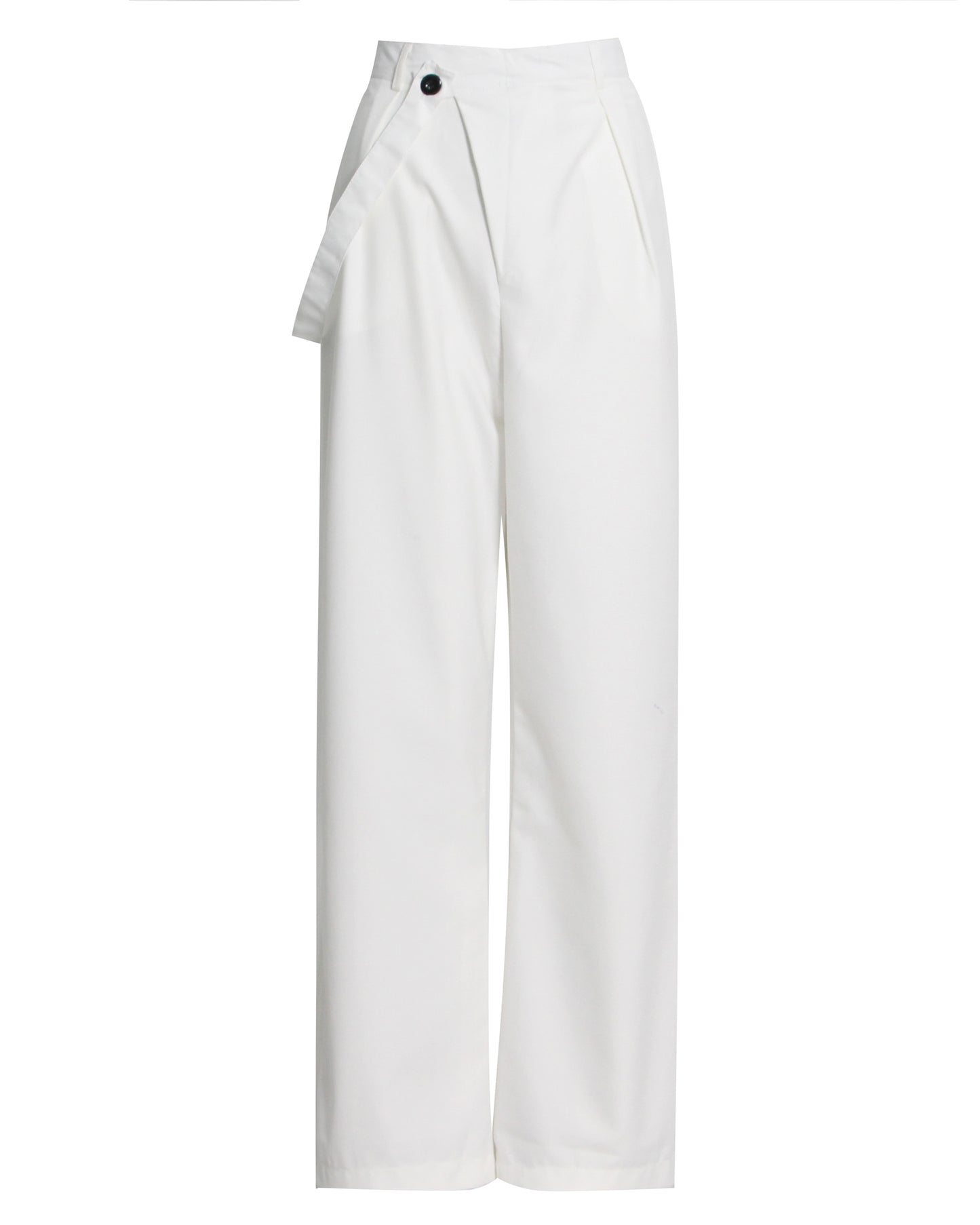 White Wide-Leg Pants with Asymmetrical Waist Flap