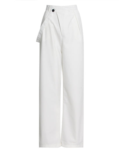 White Wide-Leg Pants with Asymmetrical Waist Flap