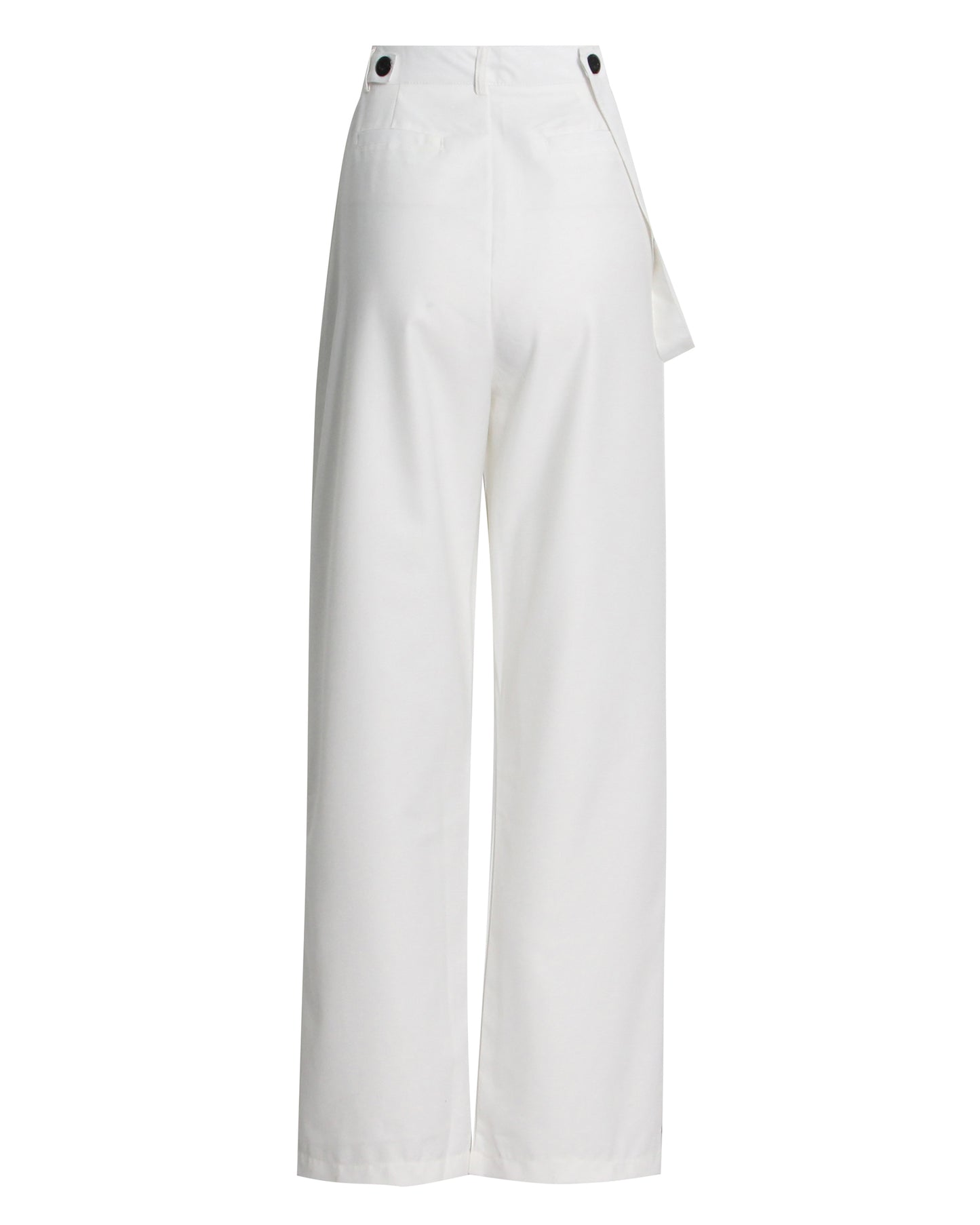 White Wide-Leg Pants with Asymmetrical Waist Flap