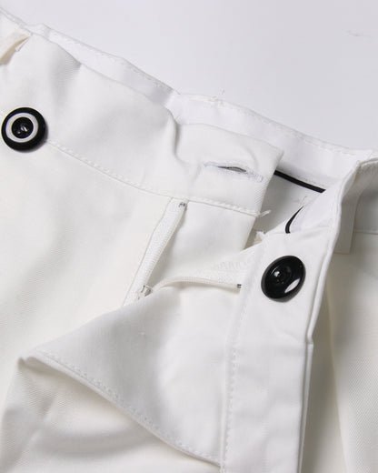 White Wide-Leg Pants with Asymmetrical Waist Flap