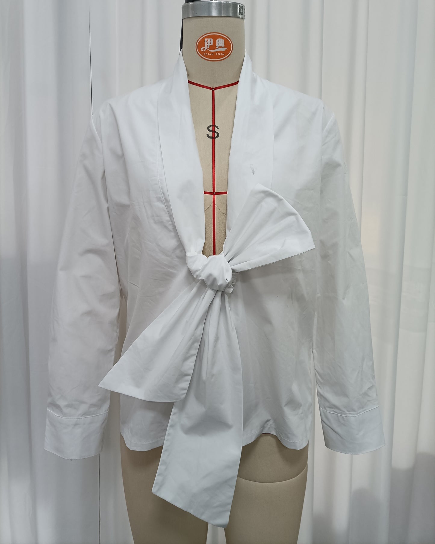White Wrap Front Big Bow Long Sleeve Blouse