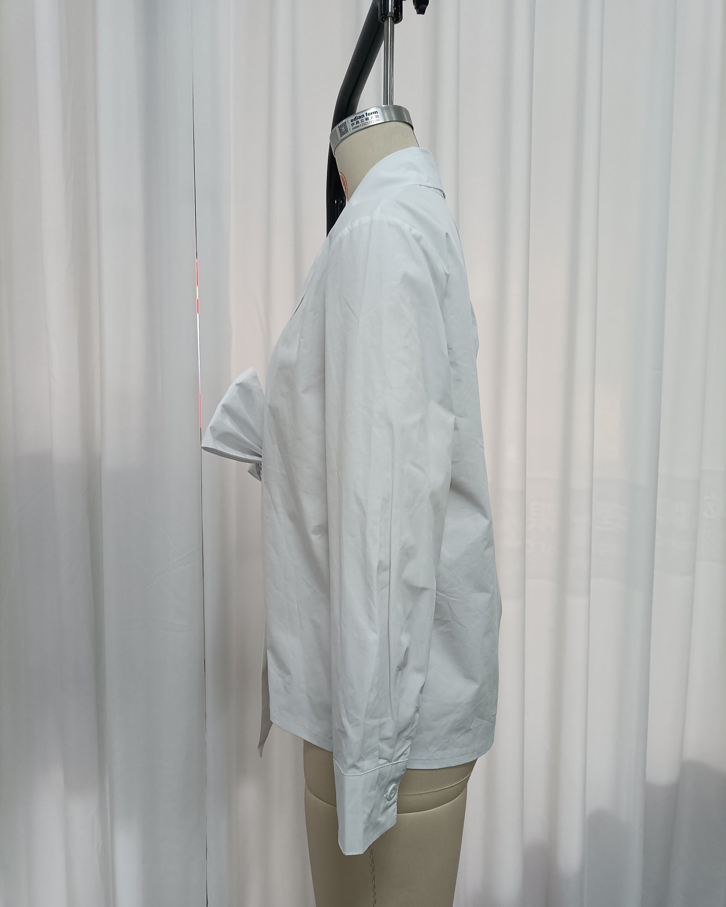 White Wrap Front Big Bow Long Sleeve Blouse