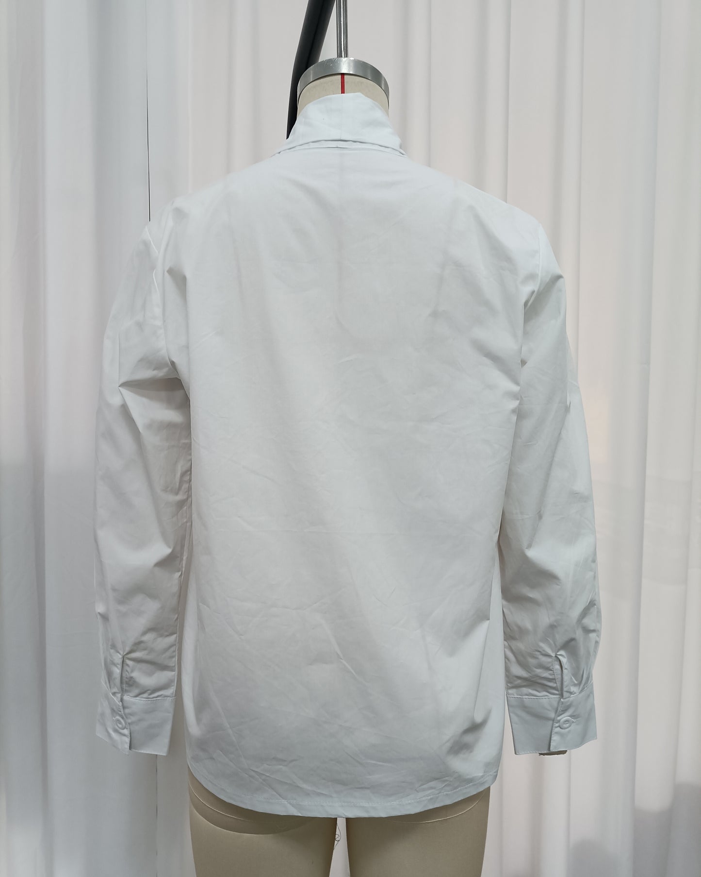 White Wrap Front Big Bow Long Sleeve Blouse