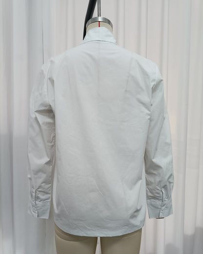 White Wrap Front Big Bow Long Sleeve Blouse