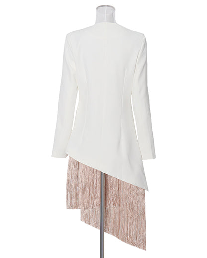 White Wrap Jacket with Fringe & Embroidered Trim