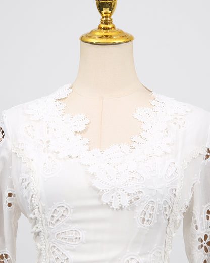 White 3D Floral Hollow Out Mini Dress