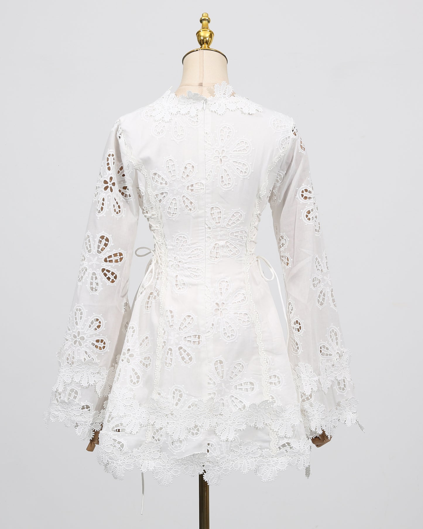 White 3D Floral Hollow Out Mini Dress