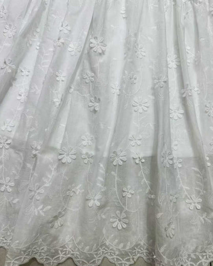 White 3D Floral Puff Sleeve Maxi Dress