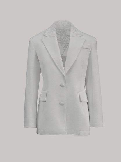 White Blazer with Lace Collar & Back Cutout Detail