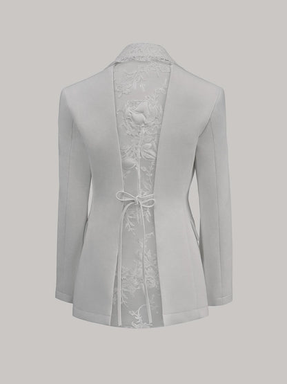 White Blazer with Lace Collar & Back Cutout Detail