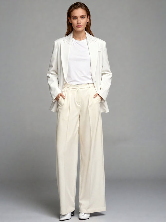 White Blazer with Lace Collar & Back Cutout Detail