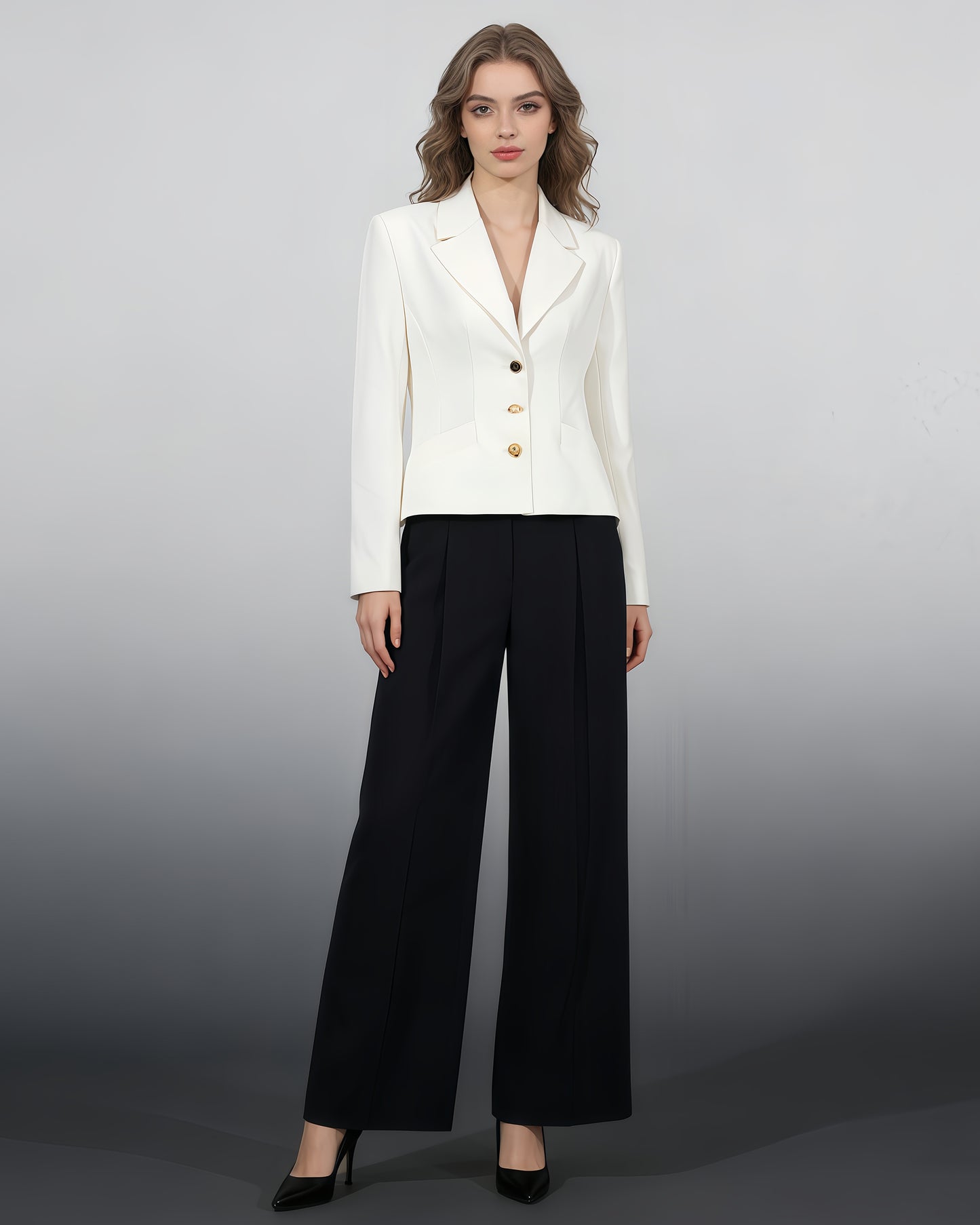 White Blazer with Unique Button & Drawstring Hem