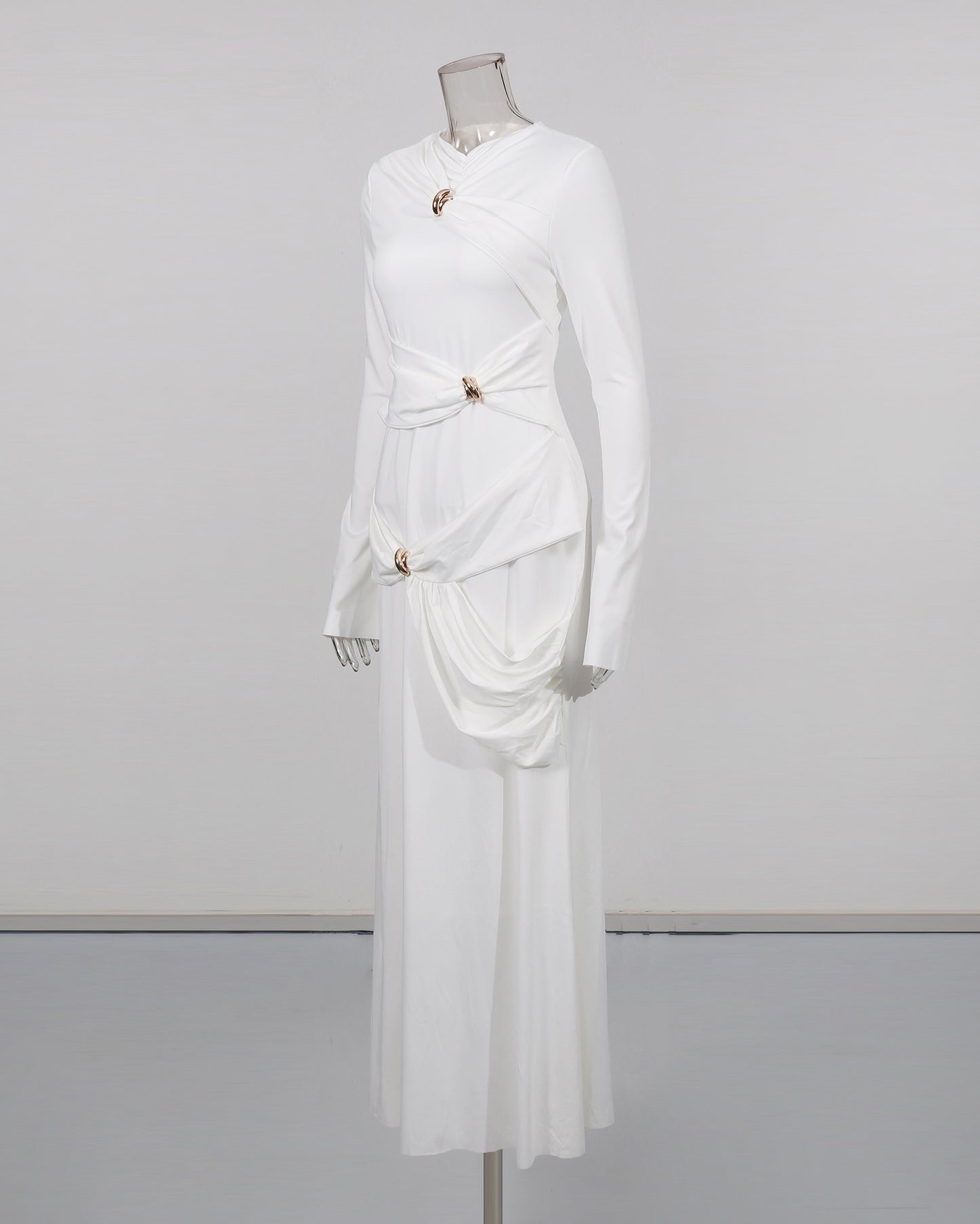 White Maxi Dress with Twist & Gold Accents