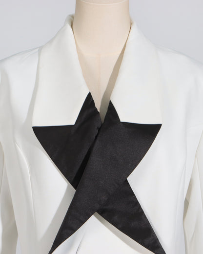 White & Teal Satin Asymmetric Blazer