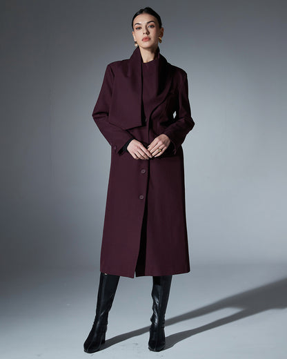 Wine Red Asymmetrical Shoulder Longline Coat