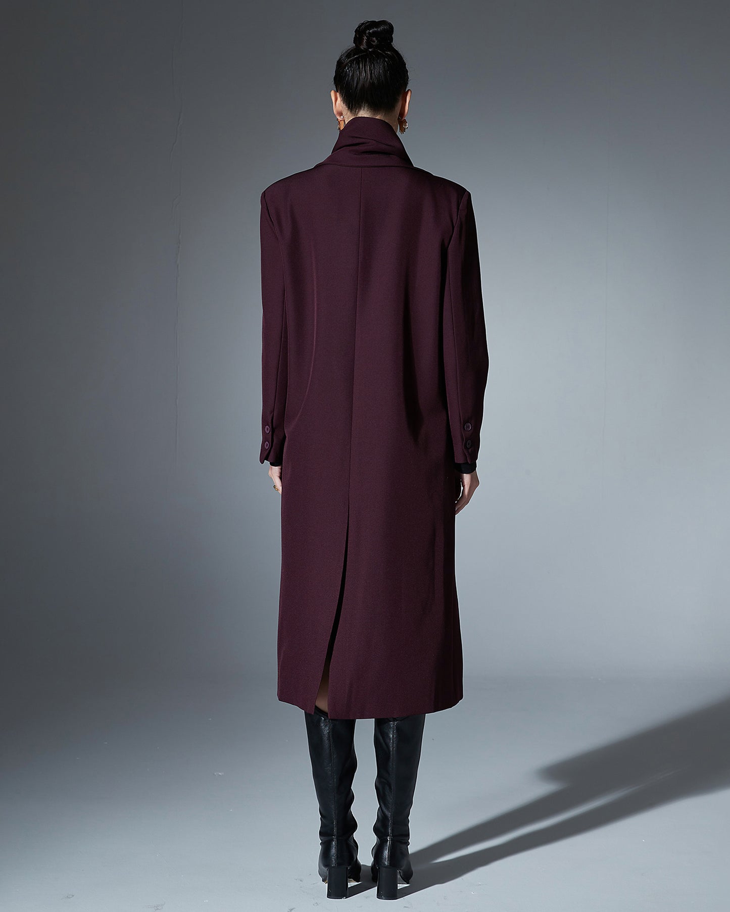 Wine Red Asymmetrical Shoulder Longline Coat