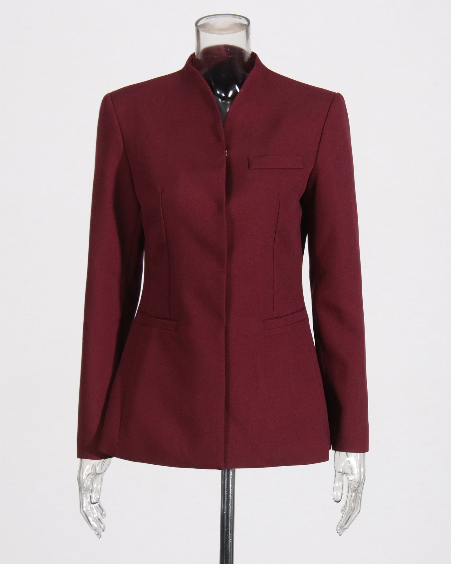 Wine Red Blazer & Wide-Leg Pants Two-Piece Set