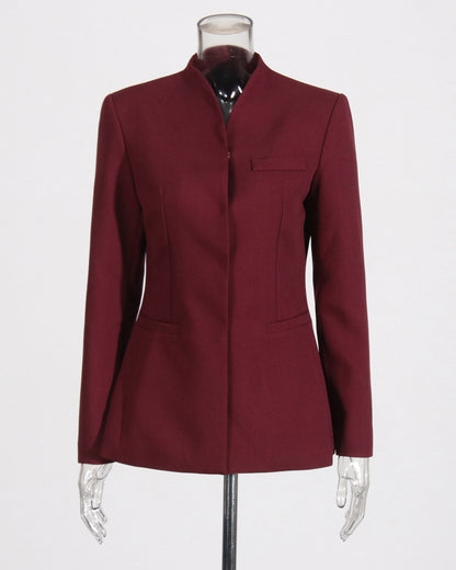 Wine Red Blazer & Wide-Leg Pants Two-Piece Set