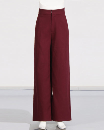 Wine Red Blazer & Wide-Leg Pants Two-Piece Set