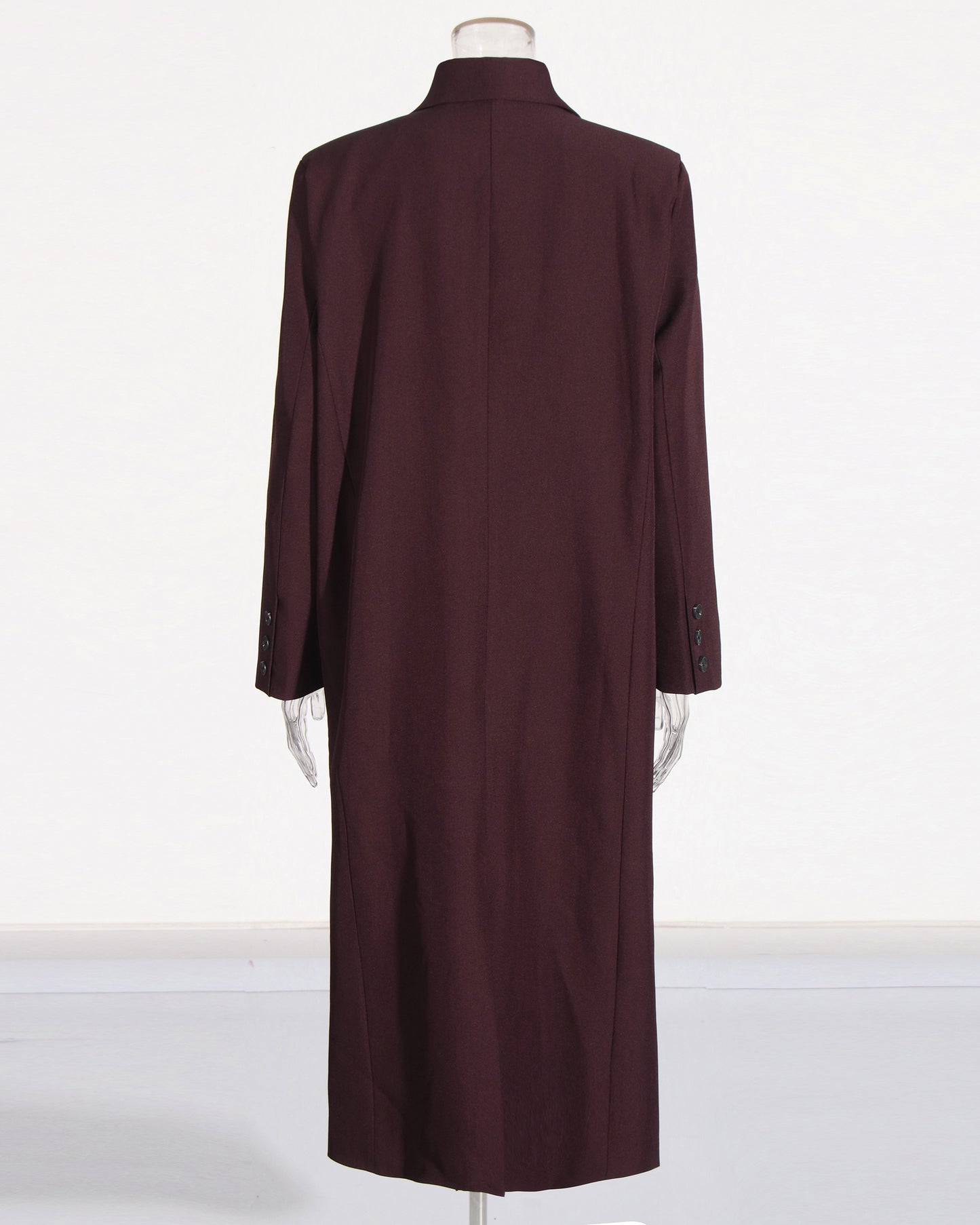 Wine Red Double-Breasted Longline Blazer Coat