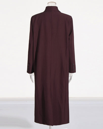 Wine Red Double-Breasted Longline Blazer Coat
