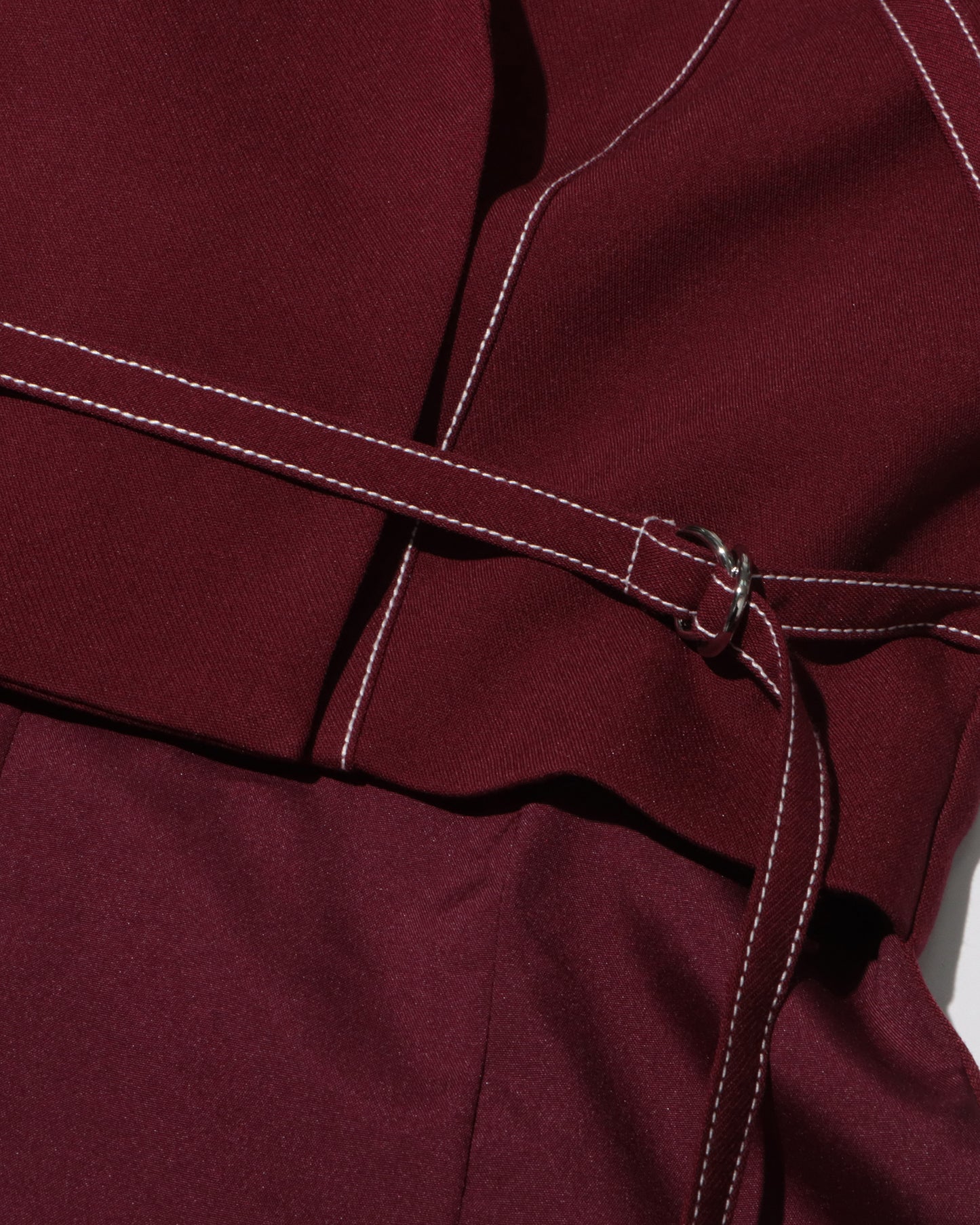 Wine Red Contrast-Stitch Buckle Two-Piece Set