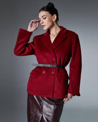 Wine Red Double-Breasted Blazer