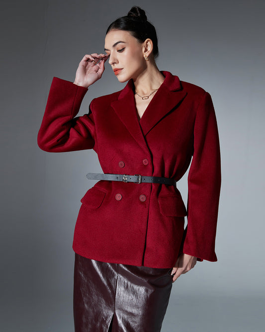 Wine Red Double-Breasted Blazer