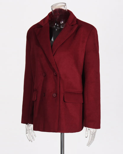 Wine Red Double-Breasted Blazer