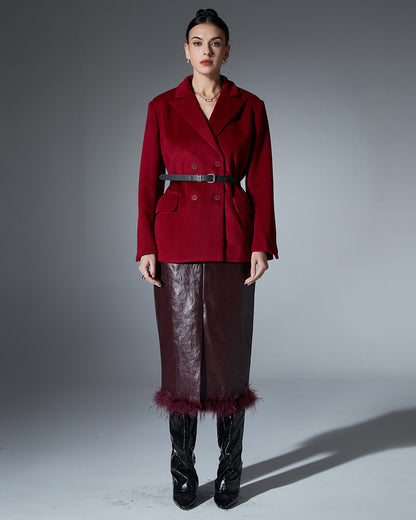 Wine Red Double-Breasted Blazer