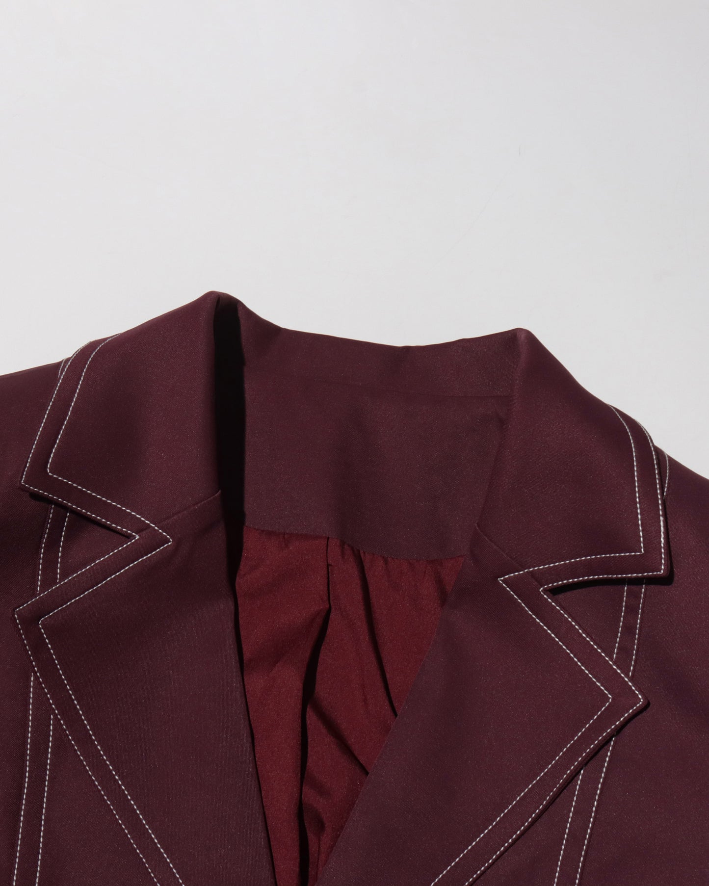 Wine Red Longline Coat with Contrast Stitching