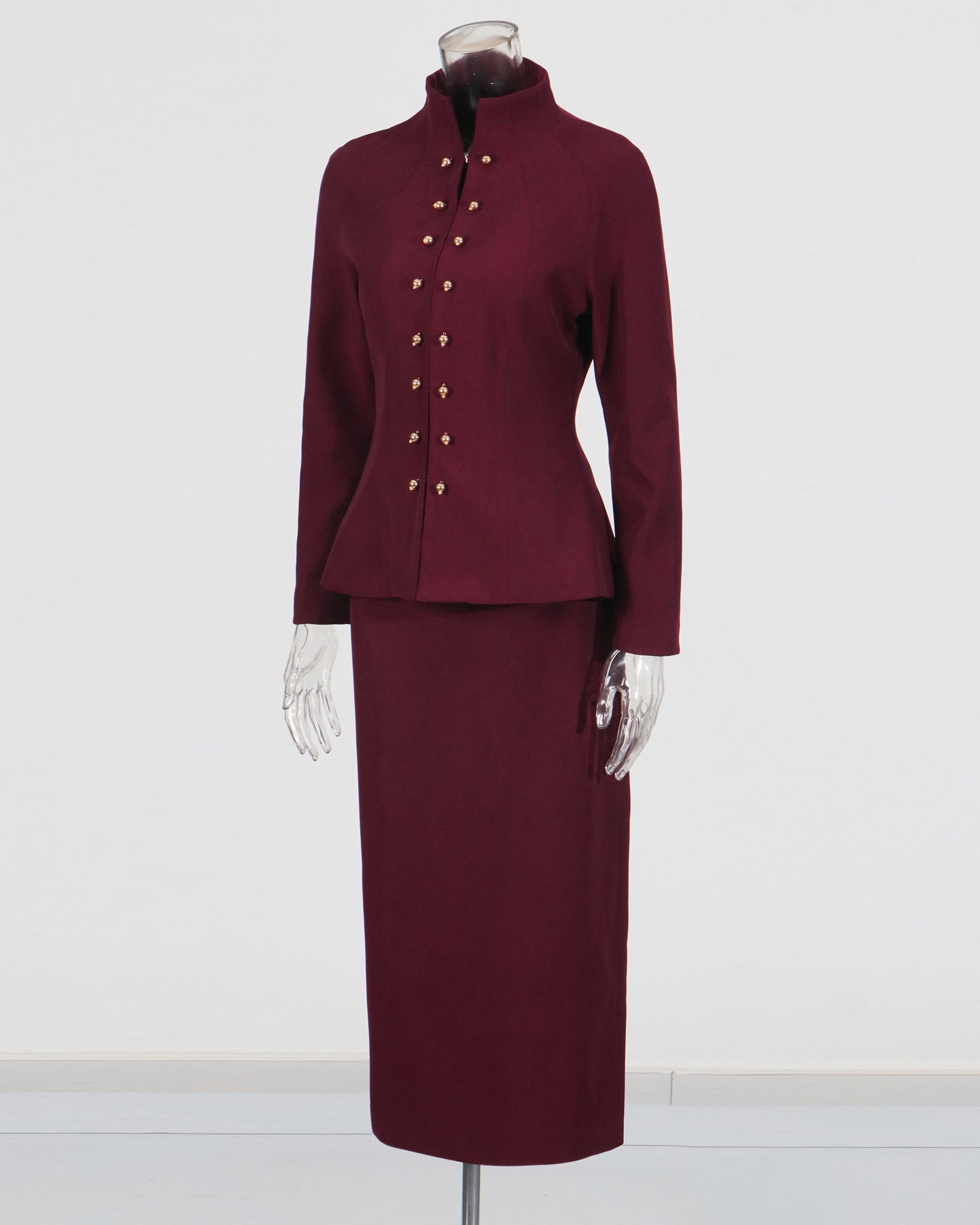 Wine Red Peplum Blazer & Pencil Skirt Set