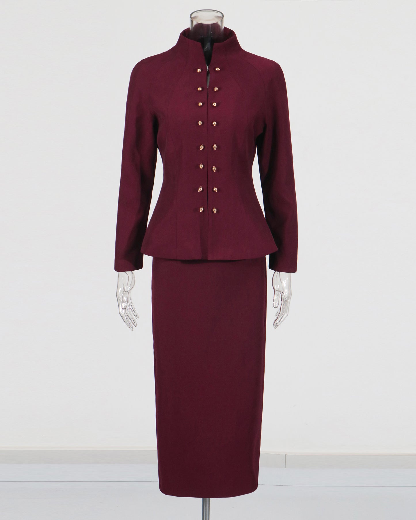 Wine Red Peplum Blazer & Pencil Skirt Set