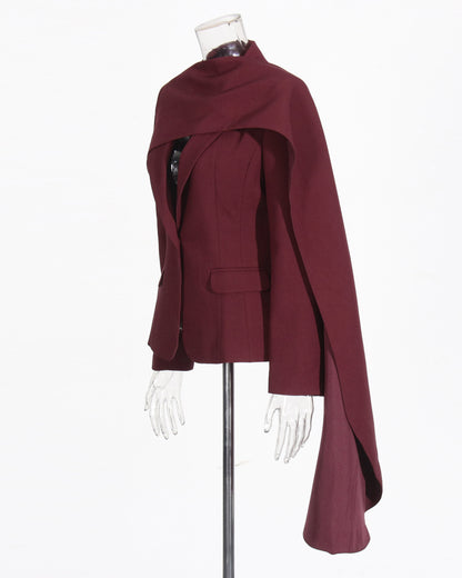 Wine Red Scarf V-neck Blazer