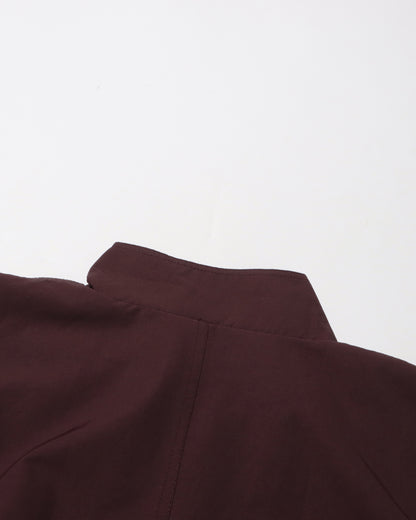 Wine Red Stand-Collar Longline Coat with Button Front